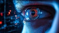 Biometric optical technology visualized with a futuristic holographic data patterns. Generative AI