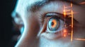 Biometric optical technology visualized with a futuristic holographic data patterns. Generative AI
