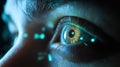 Biometric optical technology visualized with a futuristic holographic data patterns. Generative AI
