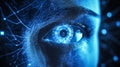 Biometric optical technology visualized with a futuristic holographic data patterns. Generative AI