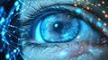 Biometric optical technology visualized with a futuristic holographic data patterns. Generative AI