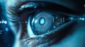 Biometric optical technology visualized with a futuristic holographic data patterns. Generative AI