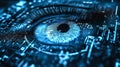 Biometric optical technology visualized with a futuristic holographic data patterns. Generative AI
