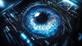 Biometric optical technology visualized with a futuristic holographic data patterns. Generative AI