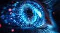 Biometric optical technology visualized with a futuristic holographic data patterns. Generative AI