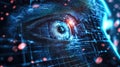 Biometric optical technology visualized with a futuristic holographic data patterns. Generative AI