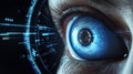 Biometric optical technology visualized with a futuristic holographic data patterns. Generative AI