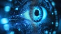 Biometric optical technology visualized with a futuristic holographic data patterns. Generative AI