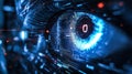 Biometric optical technology visualized with a futuristic holographic data patterns. Generative AI