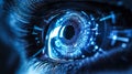 Biometric optical technology visualized with a futuristic holographic data patterns. Generative AI