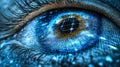 Biometric optical technology visualized with a futuristic holographic data patterns. Generative AI