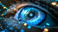 Biometric optical technology visualized with a futuristic holographic data patterns. Generative AI