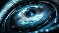 Biometric optical technology visualized with a futuristic holographic data patterns. Generative AI
