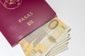 Biometric passport on a paper euro bills.European passport lying on top of 200 Euro banknotes Royalty Free Stock Photo