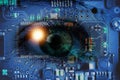 Biometric scan of eye in an high technologies. micro chip Royalty Free Stock Photo