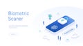 Biometric scaner landing page template. Password access to personal data by scanning fingerprint. Digital security. Can