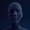 Close-up of Glowing Face Wireframe for Biometric Scanning Facial Recognition and Cyber Security System Royalty Free Stock Photo