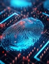 Biometric security AI advancement iris fingerprint scanner lock cyber digital password encryption , generated by AI