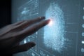 Biometric security interface featuring fingerprint scanning and glowing touch authentication Royalty Free Stock Photo