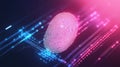 Biometric tech scan displays secure fingerprint authentication. High-tech security system ensuring digital identity, data