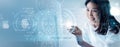 Biometric technology. Biometric authentication security detect human face recognition and fingerprint identification. Secure