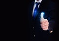 Biometric Verification concept background with Man Touching on the Screen with Thumb. Empty Copy space with thumb touching for