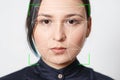 Biometric verification woman face recognition detection security Royalty Free Stock Photo