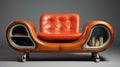 Biomorphic Style Orange Armchair With Layered Veneer Panels