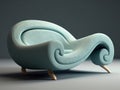 Biomorphic upholstered single seater sofa with texture in very light blue colors for an architecture room. Royalty Free Stock Photo