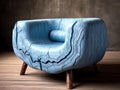 Biomorphic upholstered single seater sofa with texture in very light blue colors for an architecture room. Royalty Free Stock Photo