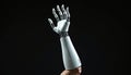 Bionic arm prosthetic extends up. Futuristic concept shows advanced tech. Artificial limb assists disabled, enhances Royalty Free Stock Photo