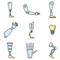 Bionic artificial limbs icons set vector color Royalty Free Stock Photo