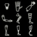 Bionic artificial limbs icons set vector neon Royalty Free Stock Photo