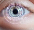 Bionic eye, futurist tech concept.eye with information overlay Royalty Free Stock Photo