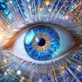 A bionic eye with a glowing blue iris Royalty Free Stock Photo