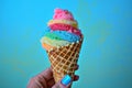 bionic grip on a rainbow sherbet in a waffle cone Royalty Free Stock Photo