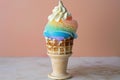 bionic grip on a rainbow sherbet in a waffle cone Royalty Free Stock Photo