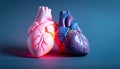 Bionic Hearts Glowing with Red and Blue Light Royalty Free Stock Photo