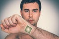 Bionic microchip processor inside male human body Royalty Free Stock Photo