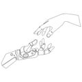 Bionic robotic hand and human hand touch fingers Line art drawing.,vector illustration. Artificial intelligence concept Royalty Free Stock Photo