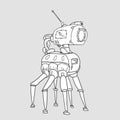 Bionic six-legged robot with a camera in his head. Vector illustration isolated on white background.