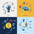 Bionics and artificial intelligence icon set