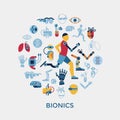 Bionics and artificial intelligence icon set