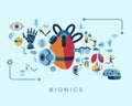 Bionics and artificial intelligence icon set