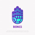 Bionics thin line icon: robotic hand. vector illustration