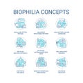 Biophilia blue concept icons set Royalty Free Stock Photo