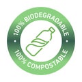 100% bioplastic, biodegradable, compostable vector line icon