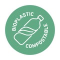 100% bioplastic, biodegradable, compostable vector line icon