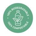 100% bioplastic, biodegradable, compostable vector line icon