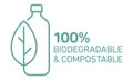 100% bioplastic, biodegradable, compostable vector line icon